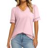 image:imageDokotoo Womens Tops Summer Casual Short Sleeve V Neck Lace Shirts Dressy Eyelet Embroidery BlousesPink