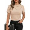 image:imageDokotoo Womens Tops Summer Cowl Neck Side Pleated Short Sleeve Shirt Slim Fit T Shirts Dressy 2026 Fashion OutfitsBeige