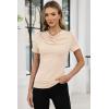 image:imageDokotoo Womens Tops Summer Cowl Neck Side Pleated Short Sleeve Shirt Slim Fit T Shirts Dressy 2026 Fashion OutfitsBeige