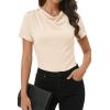 image:imageDokotoo Womens Tops Summer Cowl Neck Side Pleated Short Sleeve Shirt Slim Fit T Shirts Dressy 2026 Fashion OutfitsBeige