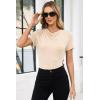 image:imageDokotoo Womens Tops Summer Cowl Neck Side Pleated Short Sleeve Shirt Slim Fit T Shirts Dressy 2026 Fashion OutfitsBeige