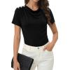 image:imageDokotoo Womens Tops Summer Cowl Neck Side Pleated Short Sleeve Shirt Slim Fit T Shirts Dressy 2026 Fashion OutfitsBlack