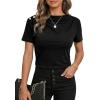 image:imageDokotoo Womens Tops Summer Cowl Neck Side Pleated Short Sleeve Shirt Slim Fit T Shirts Dressy 2026 Fashion OutfitsBlack