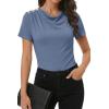 image:imageDokotoo Womens Tops Summer Cowl Neck Side Pleated Short Sleeve Shirt Slim Fit T Shirts Dressy 2026 Fashion OutfitsBlue