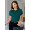 image:imageDokotoo Womens Tops Summer Cowl Neck Side Pleated Short Sleeve Shirt Slim Fit T Shirts Dressy 2026 Fashion OutfitsGreen