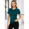 image:imageDokotoo Womens Tops Summer Cowl Neck Side Pleated Short Sleeve Shirt Slim Fit T Shirts Dressy 2026 Fashion OutfitsGreen