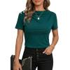 image:imageDokotoo Womens Tops Summer Cowl Neck Side Pleated Short Sleeve Shirt Slim Fit T Shirts Dressy 2026 Fashion OutfitsGreen