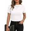 image:imageDokotoo Womens Tops Summer Cowl Neck Side Pleated Short Sleeve Shirt Slim Fit T Shirts Dressy 2026 Fashion OutfitsWhite