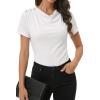 image:imageDokotoo Womens Tops Summer Cowl Neck Side Pleated Short Sleeve Shirt Slim Fit T Shirts Dressy 2026 Fashion OutfitsWhite