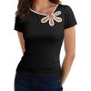 image:imageDokotoo Womens Tops Summer Short Sleeve Crew Neck Slim Fitted Blouse Trendy Cut Out Floral Pattern Basic Tees ShirtsBlack