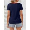 image:imageDokotoo Womens Tops Summer Short Sleeve Crew Neck Slim Fitted Blouse Trendy Cut Out Floral Pattern Basic Tees ShirtsNavy Blue