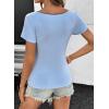 image:imageDokotoo Womens Tops Summer Short Sleeve Crew Neck Slim Fitted Blouse Trendy Cut Out Floral Pattern Basic Tees ShirtsSky Blue
