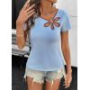 image:imageDokotoo Womens Tops Summer Short Sleeve Crew Neck Slim Fitted Blouse Trendy Cut Out Floral Pattern Basic Tees ShirtsSky Blue