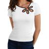 image:imageDokotoo Womens Tops Summer Short Sleeve Crew Neck Slim Fitted Blouse Trendy Cut Out Floral Pattern Basic Tees ShirtsWhite