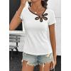 image:imageDokotoo Womens Tops Summer Short Sleeve Crew Neck Slim Fitted Blouse Trendy Cut Out Floral Pattern Basic Tees ShirtsWhite