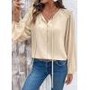 image:imageDokotoo Womens Tops Tie Front Long Lantern Sleeve Blouse Ruffle Crew Neck Button Down Boho ShirtsBeige