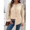 image:imageDokotoo Womens Tops Tie Front Long Lantern Sleeve Blouse Ruffle Crew Neck Button Down Boho ShirtsBeige