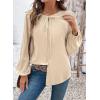 image:imageDokotoo Womens Tops Tie Front Long Lantern Sleeve Blouse Ruffle Crew Neck Button Down Boho ShirtsBeige