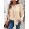 image:imageDokotoo Womens Tops Tie Front Long Lantern Sleeve Blouse Ruffle Crew Neck Button Down Boho ShirtsBeige