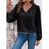 image:imageDokotoo Womens Tops Tie Front Long Lantern Sleeve Blouse Ruffle Crew Neck Button Down Boho ShirtsBlack