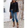 image:imageDokotoo Womens Tops Tie Front Long Lantern Sleeve Blouse Ruffle Crew Neck Button Down Boho ShirtsBlack