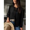 image:imageDokotoo Womens Tops Tie Front Long Lantern Sleeve Blouse Ruffle Crew Neck Button Down Boho ShirtsBlack