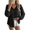 image:imageDokotoo Womens Tops Tie Front Long Lantern Sleeve Blouse Ruffle Crew Neck Button Down Boho ShirtsBlack