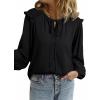 image:imageDokotoo Womens Tops Tie Front Long Lantern Sleeve Blouse Ruffle Crew Neck Button Down Boho ShirtsBlack