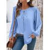 image:imageDokotoo Womens Tops Tie Front Long Lantern Sleeve Blouse Ruffle Crew Neck Button Down Boho ShirtsBlue
