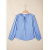 image:imageDokotoo Womens Tops Tie Front Long Lantern Sleeve Blouse Ruffle Crew Neck Button Down Boho ShirtsBlue
