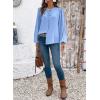 image:imageDokotoo Womens Tops Tie Front Long Lantern Sleeve Blouse Ruffle Crew Neck Button Down Boho ShirtsBlue