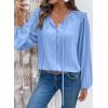 image:imageDokotoo Womens Tops Tie Front Long Lantern Sleeve Blouse Ruffle Crew Neck Button Down Boho ShirtsBlue