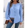 image:imageDokotoo Womens Tops Tie Front Long Lantern Sleeve Blouse Ruffle Crew Neck Button Down Boho ShirtsBlue