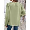 image:imageDokotoo Womens Tops Tie Front Long Lantern Sleeve Blouse Ruffle Crew Neck Button Down Boho ShirtsGreen