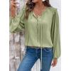 image:imageDokotoo Womens Tops Tie Front Long Lantern Sleeve Blouse Ruffle Crew Neck Button Down Boho ShirtsGreen
