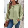 image:imageDokotoo Womens Tops Tie Front Long Lantern Sleeve Blouse Ruffle Crew Neck Button Down Boho ShirtsGreen