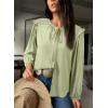 image:imageDokotoo Womens Tops Tie Front Long Lantern Sleeve Blouse Ruffle Crew Neck Button Down Boho ShirtsGreen