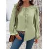 image:imageDokotoo Womens Tops Tie Front Long Lantern Sleeve Blouse Ruffle Crew Neck Button Down Boho ShirtsGreen