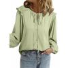 image:imageDokotoo Womens Tops Tie Front Long Lantern Sleeve Blouse Ruffle Crew Neck Button Down Boho ShirtsGreen