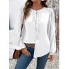 image:imageDokotoo Womens Tops Tie Front Long Lantern Sleeve Blouse Ruffle Crew Neck Button Down Boho ShirtsWhite