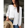 image:imageDokotoo Womens Tops Tie Front Long Lantern Sleeve Blouse Ruffle Crew Neck Button Down Boho ShirtsWhite