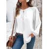 image:imageDokotoo Womens Tops Tie Front Long Lantern Sleeve Blouse Ruffle Crew Neck Button Down Boho ShirtsWhite