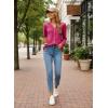 image:imageDokotoo Womens V Neck Ruffle Blouses Long Sleeve Casual Work Tops Loose Fit Pullover ShirtsRose Red