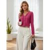 image:imageDokotoo Womens V Neck Ruffle Blouses Long Sleeve Casual Work Tops Loose Fit Pullover ShirtsRose Red