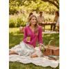 image:imageDokotoo Womens V Neck Ruffle Blouses Long Sleeve Casual Work Tops Loose Fit Pullover ShirtsRose Red