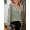 image:imageDokotoo Womens V Neck Ruffle Blouses Long Sleeve Casual Work Tops Loose Fit Pullover ShirtsSmoke Green