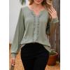 image:imageDokotoo Womens V Neck Ruffle Blouses Long Sleeve Casual Work Tops Loose Fit Pullover ShirtsSmoke Green