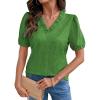 image:imageDOKOTOO Womens Casual V Neck Short Sleeve Textured Tops Lettuce Trim T Shirts Tee BlousesGreen