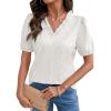 image:imageDOKOTOO Womens Casual V Neck Short Sleeve Textured Tops Lettuce Trim T Shirts Tee BlousesWhite
