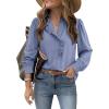 image:imageDokotoo Button Down Shirts for Women Dressy Casual Ruffle Lace Collared Chiffon Blouse Long Sleeve Business Work TopsBlue